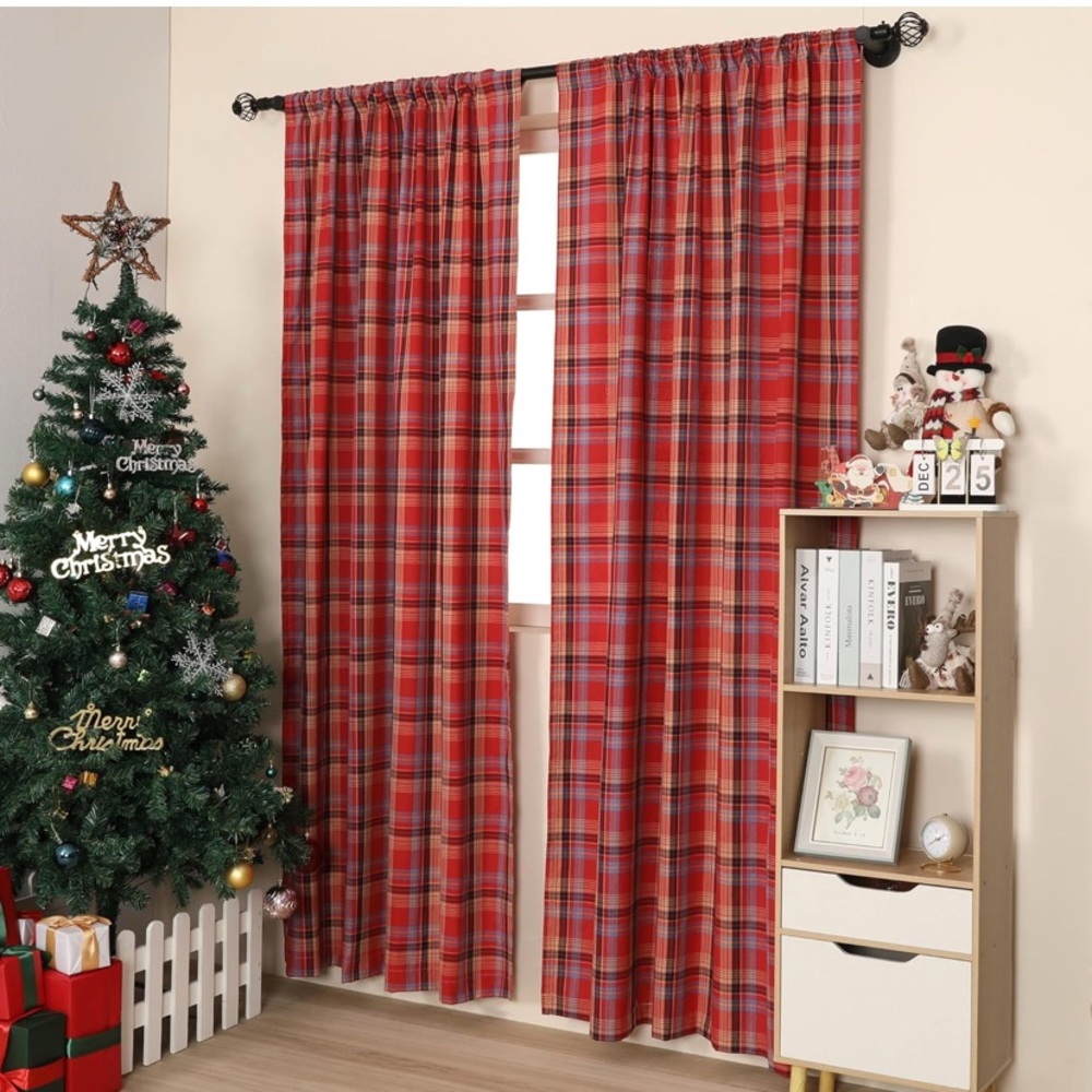 Plaid Red (4 panels) Curtains Scottish Gingham 96”